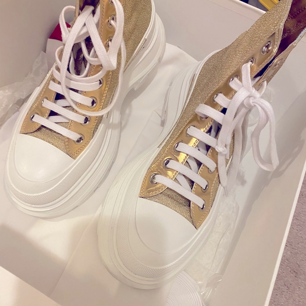 Alexander McQueen metallic gold Tread Slick sneaker Boot